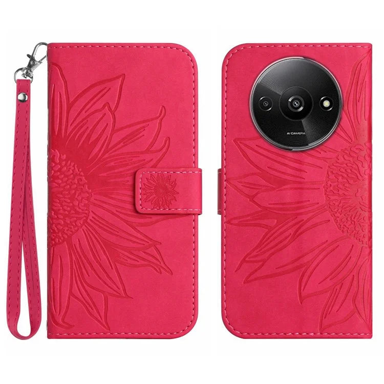 HT04 For Xiaomi Redmi A3 Wallet Case Sunflower Handbag Flip Leather Phone Cover