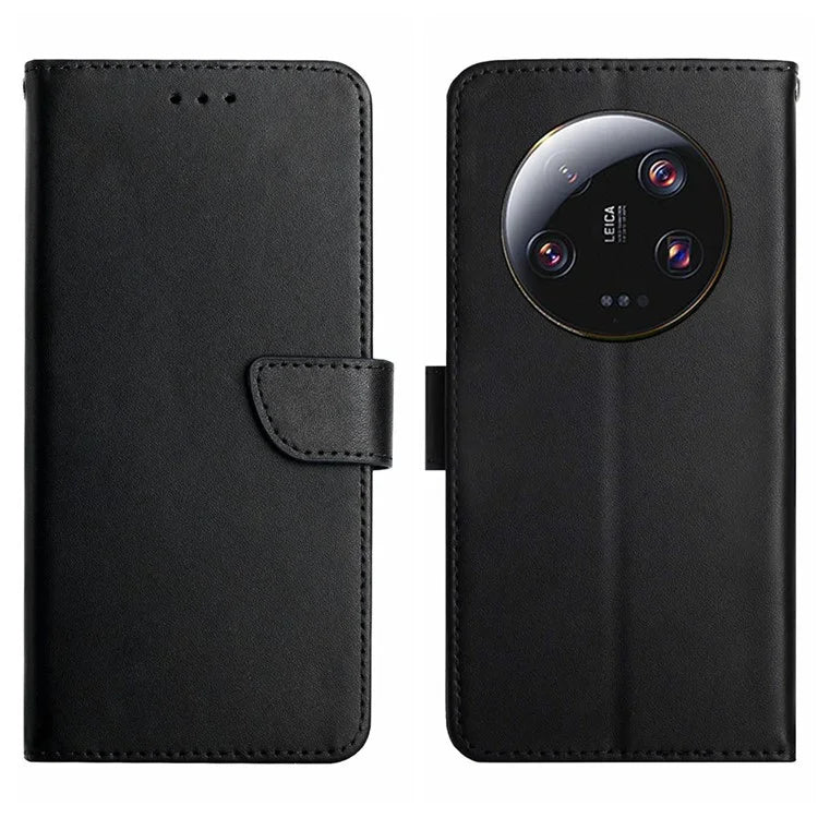 HT02 For Xiaomi 14 Ultra Wallet Case Genuine Cow Leather Stand Phone Cover