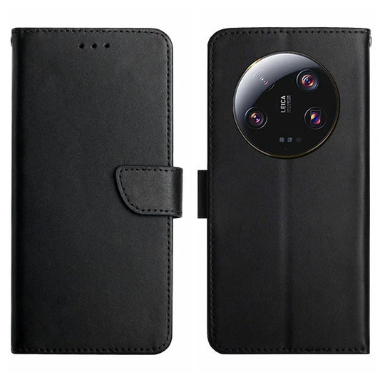HT02 For Xiaomi 14 Ultra Wallet Case Genuine Cow Leather Stand Phone Cover