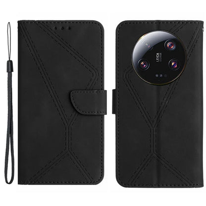 HT05 For Xiaomi 14 Ultra Wallet Case PU Leather Skin-touch Lines Imprinted Phone Cover