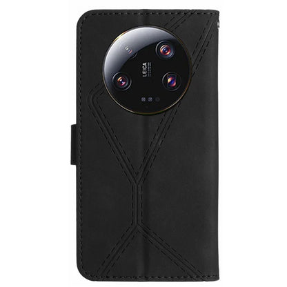 HT05 For Xiaomi 14 Ultra Wallet Case PU Leather Skin-touch Lines Imprinted Phone Cover