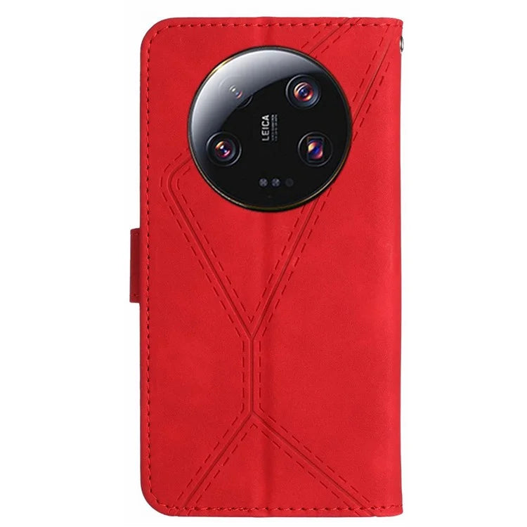HT05 For Xiaomi 14 Ultra Wallet Case PU Leather Skin-touch Lines Imprinted Phone Cover