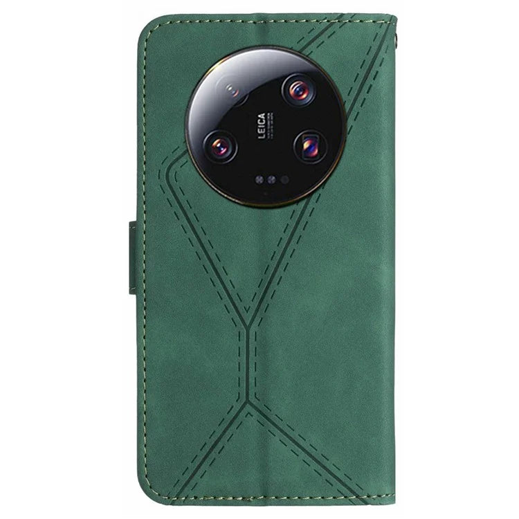 HT05 For Xiaomi 14 Ultra Wallet Case PU Leather Skin-touch Lines Imprinted Phone Cover