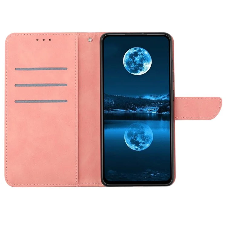 HT05 For Xiaomi 14 Ultra Wallet Case PU Leather Skin-touch Lines Imprinted Phone Cover