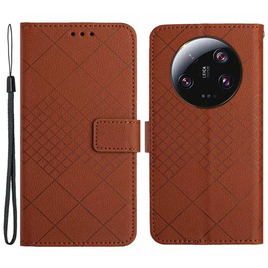HT06 For Xiaomi 14 Ultra Magnetic Phone Case PU Leather Imprinting Rhombus Pattern Cover