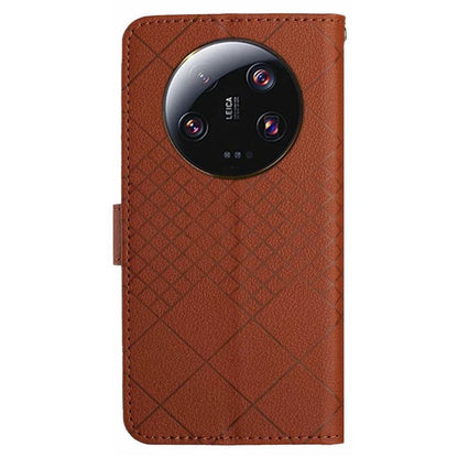 HT06 For Xiaomi 14 Ultra Magnetic Phone Case PU Leather Imprinting Rhombus Pattern Cover
