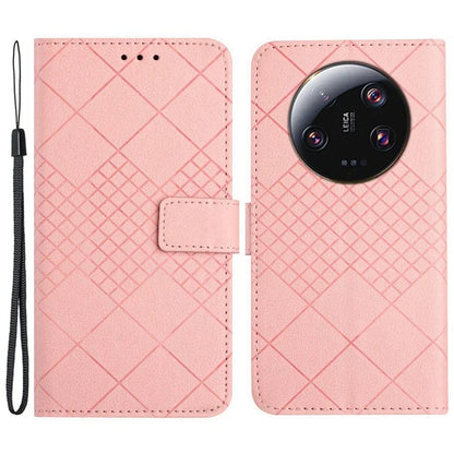 HT06 For Xiaomi 14 Ultra Magnetic Phone Case PU Leather Imprinting Rhombus Pattern Cover