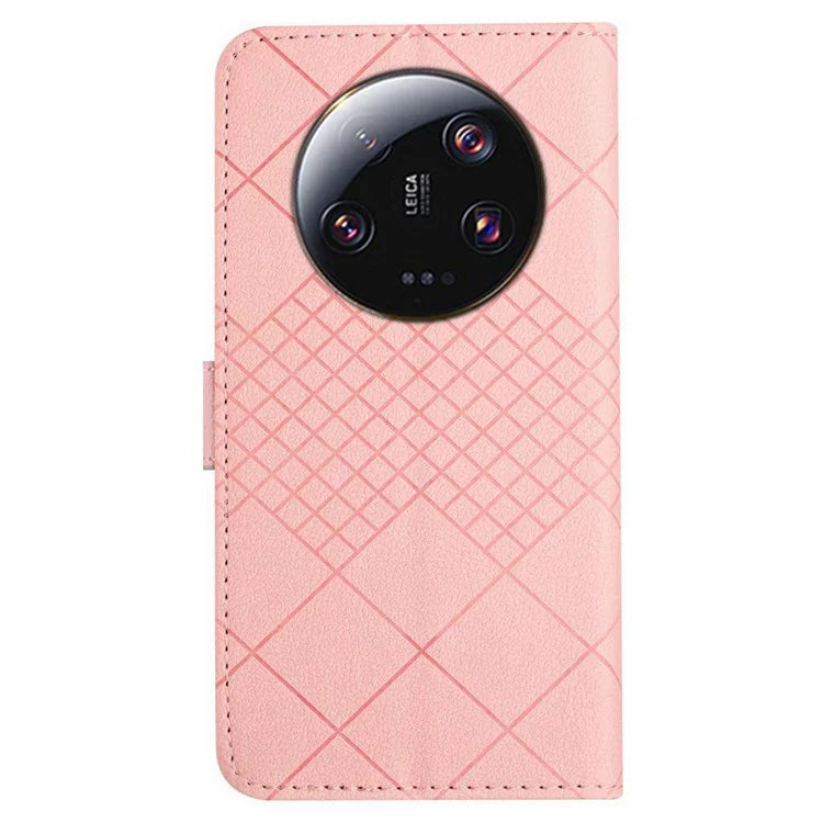 HT06 For Xiaomi 14 Ultra Magnetic Phone Case PU Leather Imprinting Rhombus Pattern Cover