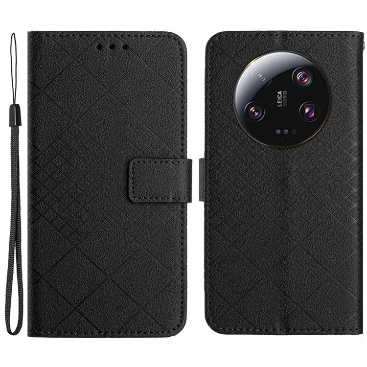 HT06 For Xiaomi 14 Ultra Magnetic Phone Case PU Leather Imprinting Rhombus Pattern Cover