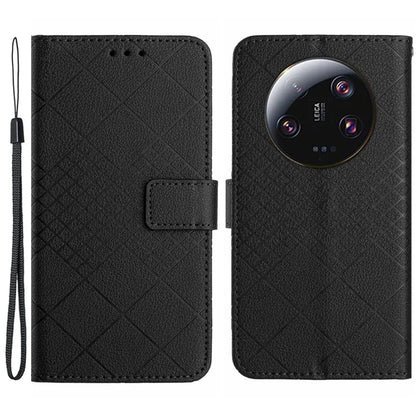 HT06 For Xiaomi 14 Ultra Magnetic Phone Case PU Leather Imprinting Rhombus Pattern Cover