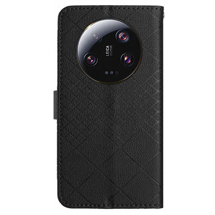 HT06 For Xiaomi 14 Ultra Magnetic Phone Case PU Leather Imprinting Rhombus Pattern Cover