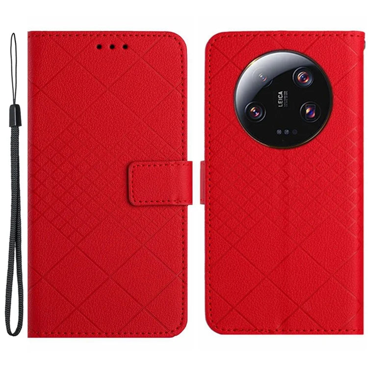 HT06 For Xiaomi 14 Ultra Magnetic Phone Case PU Leather Imprinting Rhombus Pattern Cover