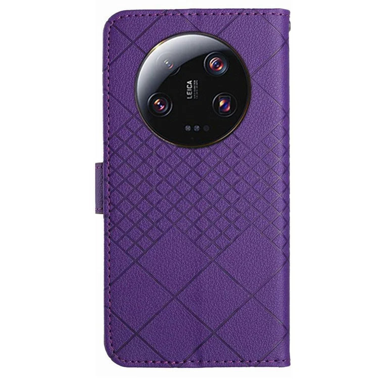 HT06 For Xiaomi 14 Ultra Magnetic Phone Case PU Leather Imprinting Rhombus Pattern Cover