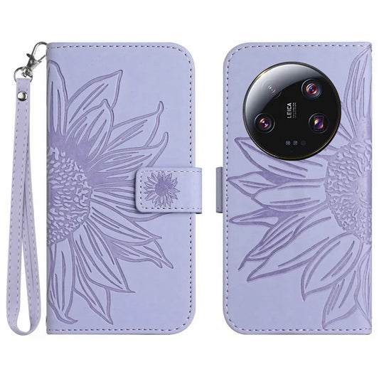 HT04 For Xiaomi 14 Ultra Case Sunflower Pattern Skin-touch Leather Phone Wallet Cover