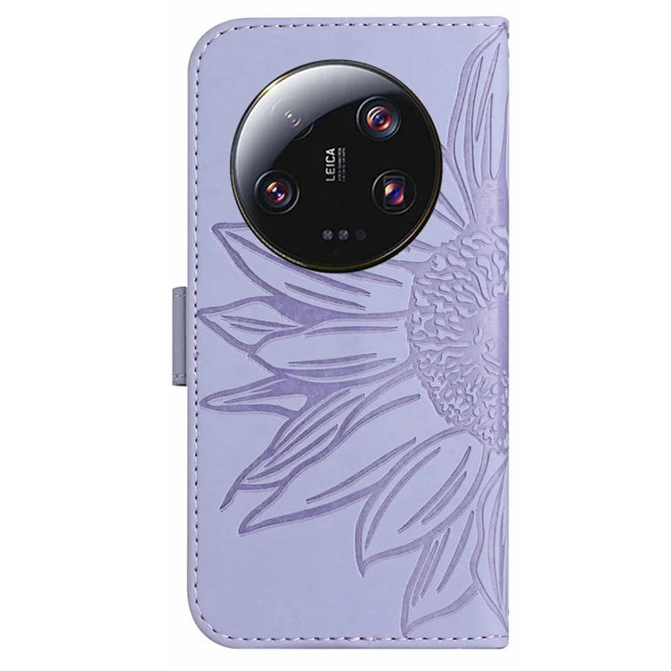 HT04 For Xiaomi 14 Ultra Case Sunflower Pattern Skin-touch Leather Phone Wallet Cover