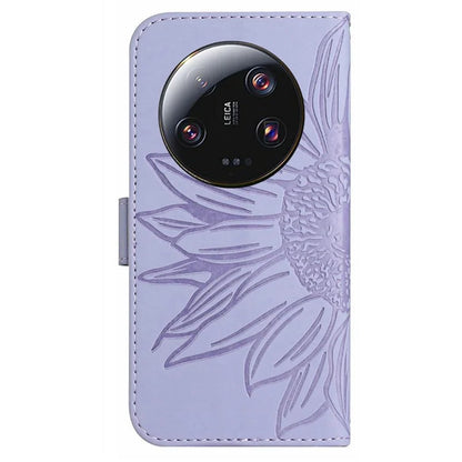 HT04 For Xiaomi 14 Ultra Case Sunflower Pattern Skin-touch Leather Phone Wallet Cover
