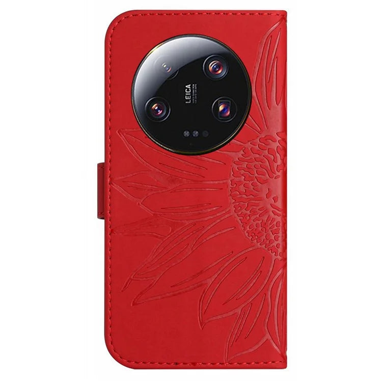 HT04 For Xiaomi 14 Ultra Case Sunflower Pattern Skin-touch Leather Phone Wallet Cover