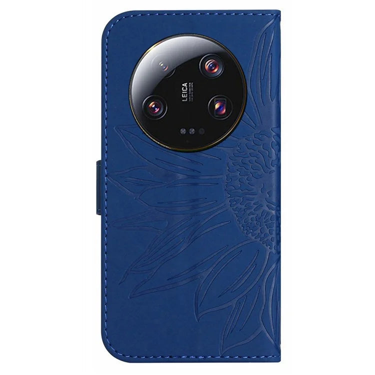 HT04 For Xiaomi 14 Ultra Case Sunflower Pattern Skin-touch Leather Phone Wallet Cover