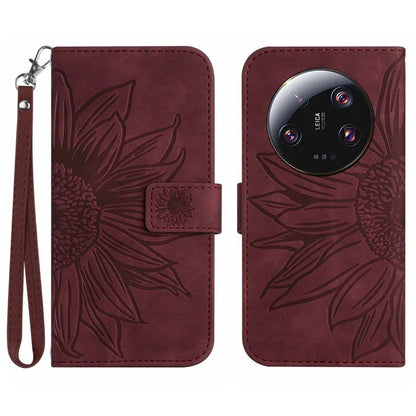 HT04 For Xiaomi 14 Ultra Case Sunflower Pattern Skin-touch Leather Phone Wallet Cover