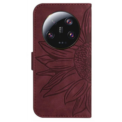 HT04 For Xiaomi 14 Ultra Case Sunflower Pattern Skin-touch Leather Phone Wallet Cover