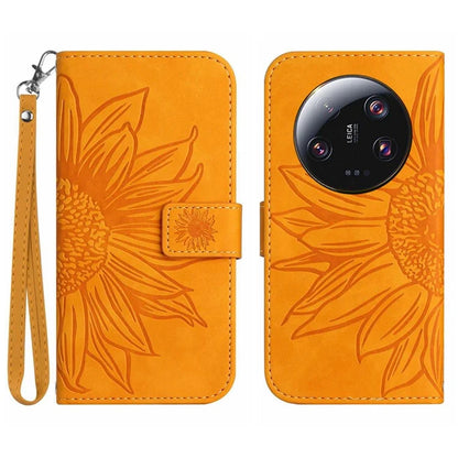 HT04 For Xiaomi 14 Ultra Case Sunflower Pattern Skin-touch Leather Phone Wallet Cover