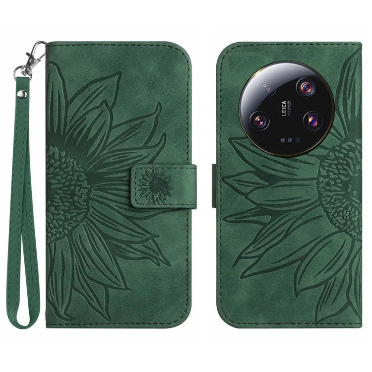HT04 For Xiaomi 14 Ultra Case Sunflower Pattern Skin-touch Leather Phone Wallet Cover