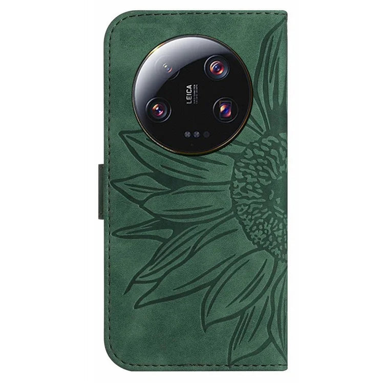 HT04 For Xiaomi 14 Ultra Case Sunflower Pattern Skin-touch Leather Phone Wallet Cover