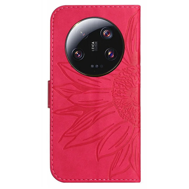 HT04 For Xiaomi 14 Ultra Case Sunflower Pattern Skin-touch Leather Phone Wallet Cover