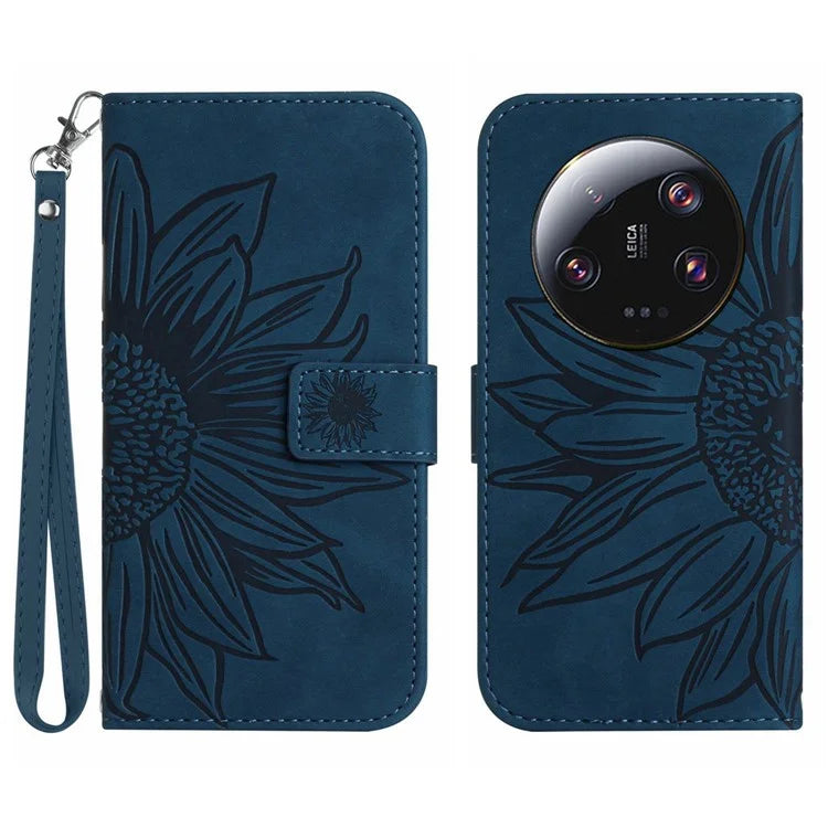 HT04 For Xiaomi 14 Ultra Case Sunflower Pattern Skin-touch Leather Phone Wallet Cover