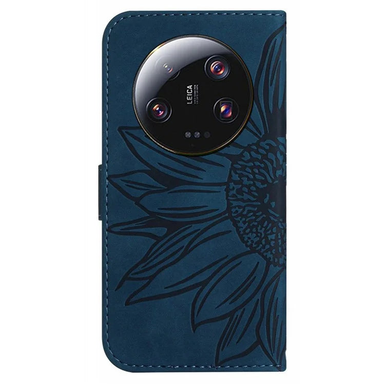 HT04 For Xiaomi 14 Ultra Case Sunflower Pattern Skin-touch Leather Phone Wallet Cover