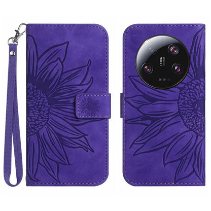 HT04 For Xiaomi 14 Ultra Case Sunflower Pattern Skin-touch Leather Phone Wallet Cover