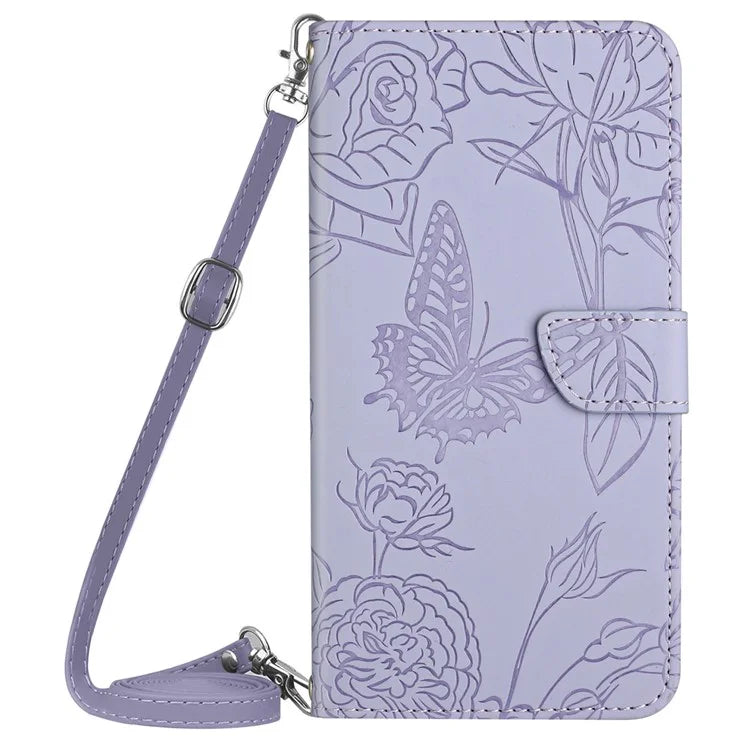 HT03 For Xiaomi 14 Ultra Wallet Case Imprinted Leather Phone Protector with Shoulder Strap