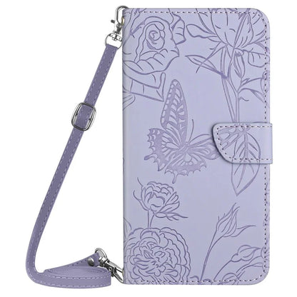 HT03 For Xiaomi 14 Ultra Wallet Case Imprinted Leather Phone Protector with Shoulder Strap
