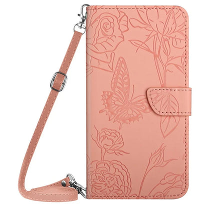 HT03 For Xiaomi 14 Ultra Wallet Case Imprinted Leather Phone Protector with Shoulder Strap