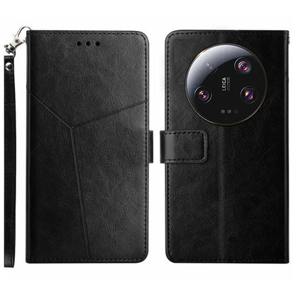 HT01 For Xiaomi 14 Ultra Case Y-shaped Lines Flip Leather Phone Cover with Strap