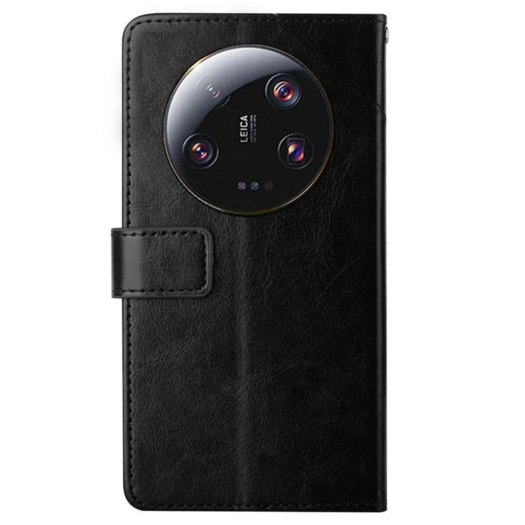 HT01 For Xiaomi 14 Ultra Case Y-shaped Lines Flip Leather Phone Cover with Strap