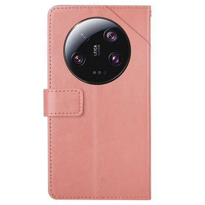 HT01 For Xiaomi 14 Ultra Case Y-shaped Lines Flip Leather Phone Cover with Strap