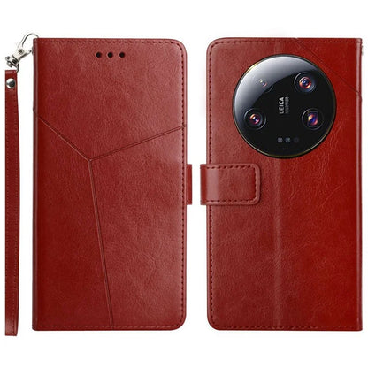 HT01 For Xiaomi 14 Ultra Case Y-shaped Lines Flip Leather Phone Cover with Strap