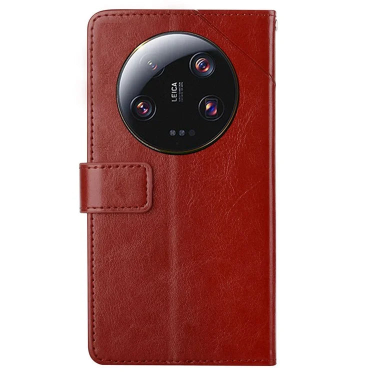 HT01 For Xiaomi 14 Ultra Case Y-shaped Lines Flip Leather Phone Cover with Strap