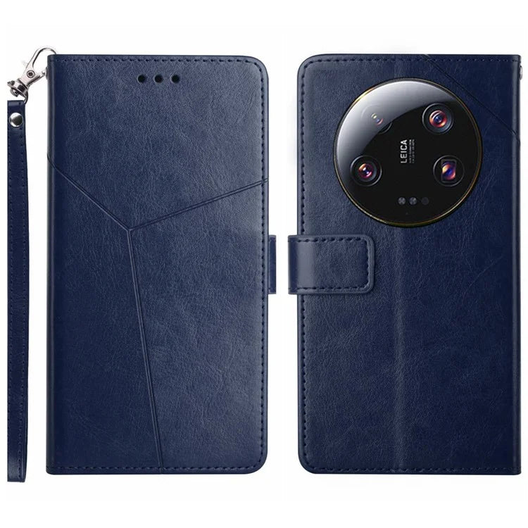 HT01 For Xiaomi 14 Ultra Case Y-shaped Lines Flip Leather Phone Cover with Strap