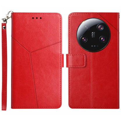 HT01 For Xiaomi 14 Ultra Case Y-shaped Lines Flip Leather Phone Cover with Strap