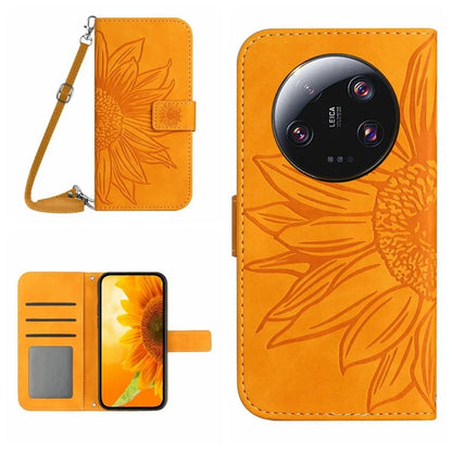 HT04 For Xiaomi 14 Ultra Case Sunflower Flip Leather Phone Cover with Shoulder Strap