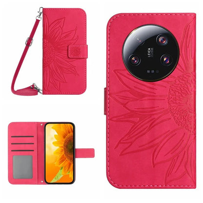 HT04 For Xiaomi 14 Ultra Case Sunflower Flip Leather Phone Cover with Shoulder Strap