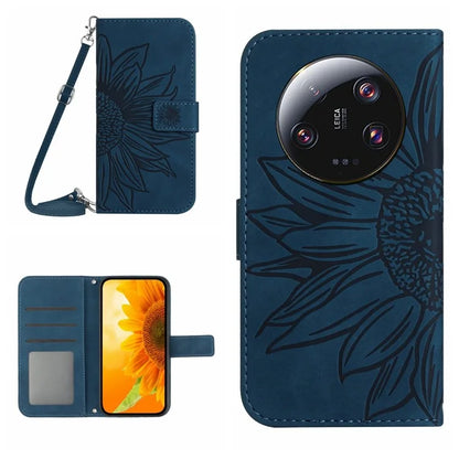 HT04 For Xiaomi 14 Ultra Case Sunflower Flip Leather Phone Cover with Shoulder Strap