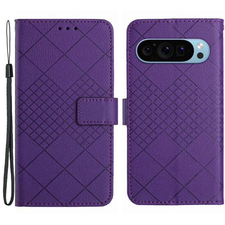 HT06 For Google Pixel 9 Pro Case PU Leather Rhombus Pattern Wallet Phone Cover