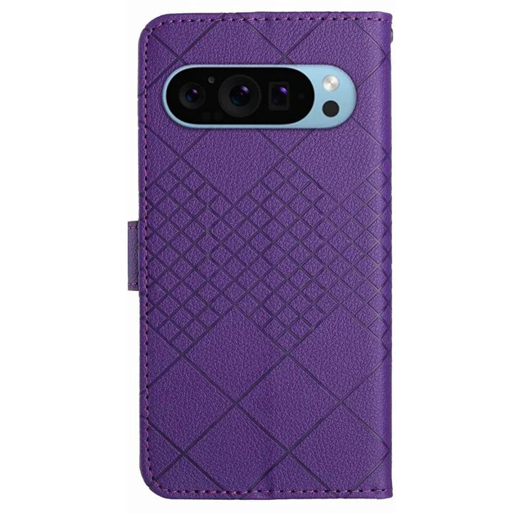 HT06 For Google Pixel 9 Pro Case PU Leather Rhombus Pattern Wallet Phone Cover