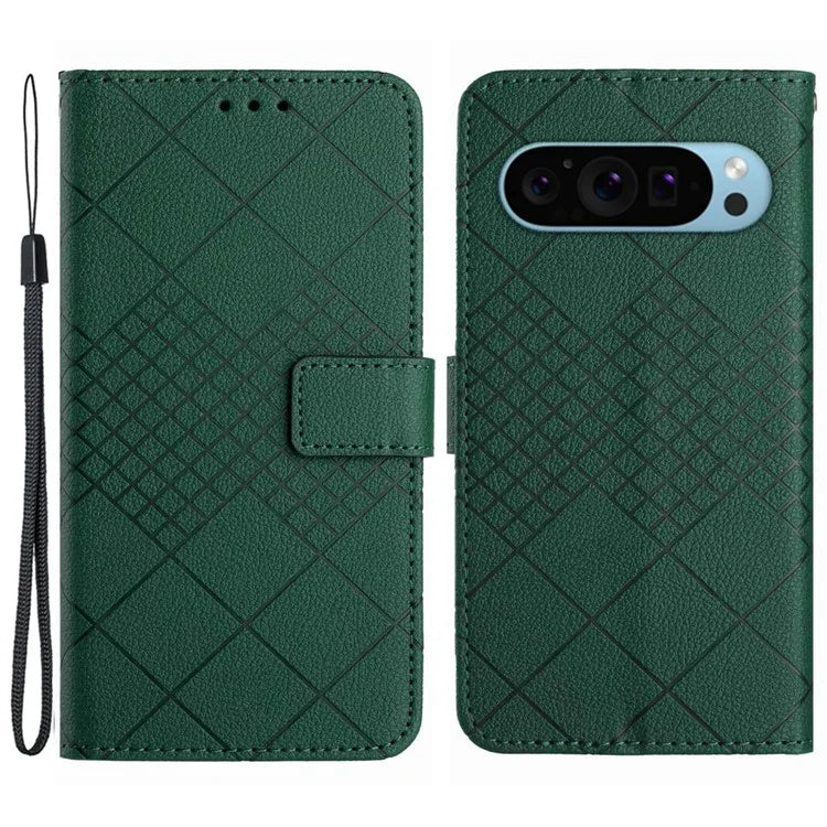 HT06 For Google Pixel 9 Pro Case PU Leather Rhombus Pattern Wallet Phone Cover