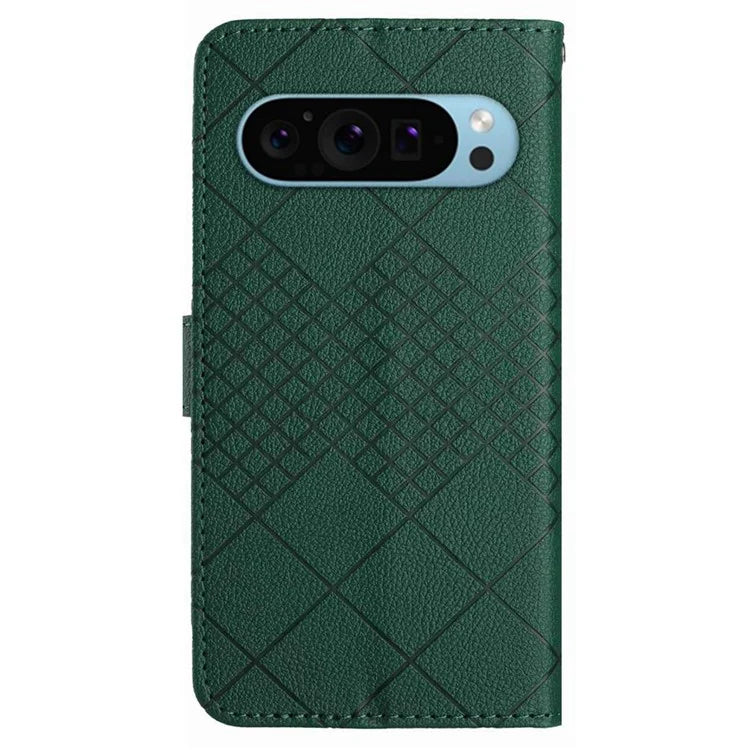 HT06 For Google Pixel 9 Pro Case PU Leather Rhombus Pattern Wallet Phone Cover