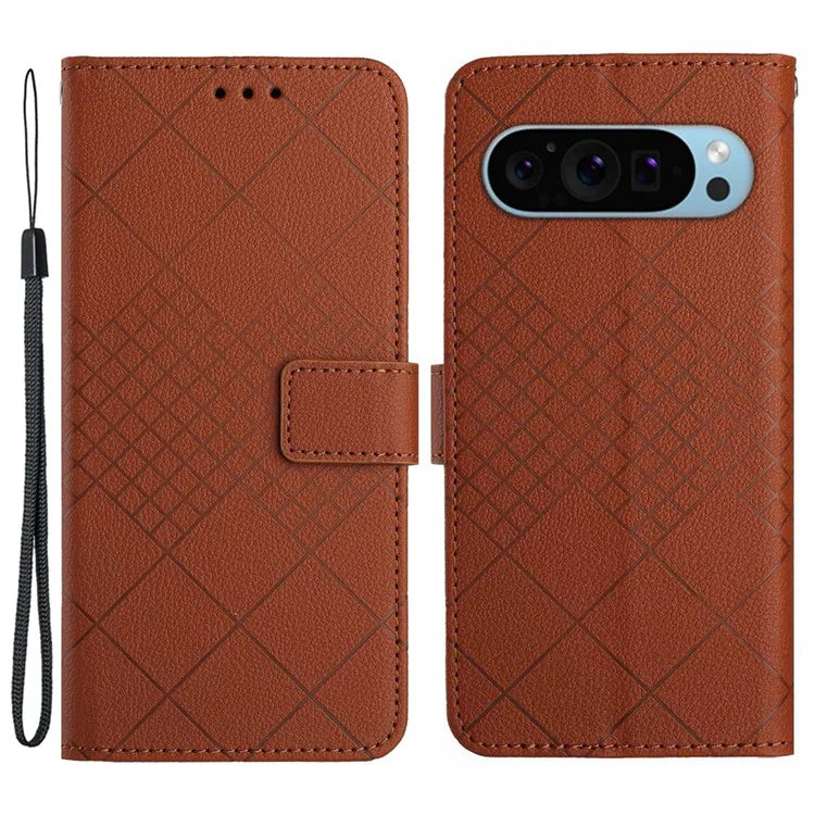 HT06 For Google Pixel 9 Pro Case PU Leather Rhombus Pattern Wallet Phone Cover