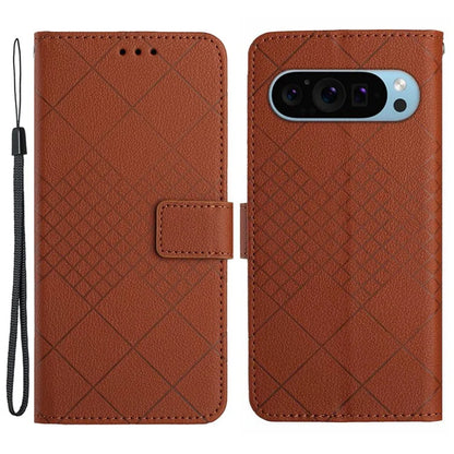 HT06 For Google Pixel 9 Pro Case PU Leather Rhombus Pattern Wallet Phone Cover